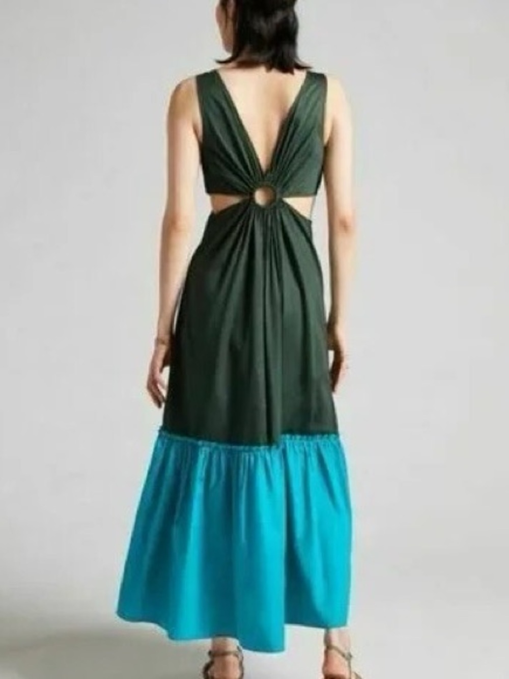 Anthropologie Geisha Designs green blue colorblock cutout maxi dress - Picture 5 of 9
